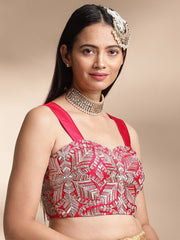 Rani & Silver Satin Saree Blouse – Sweetheart Neck – Thread Embroidered