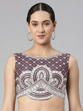 Burgundy Embroidered Net Blouse – Boat Neck – Sequinned