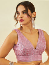 Onion Pink Sleeveless Viscose Rayon Saree Blouse – V-Neck – Sequinned