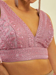 Onion Pink Sleeveless Viscose Rayon Saree Blouse – V-Neck – Sequinned