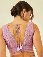 Onion Pink Sleeveless Viscose Rayon Saree Blouse – V-Neck – Sequinned