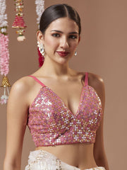 Pink Embellished Georgette Blouse – V-Neck – Readymade