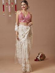 Pink Embellished Georgette Blouse – V-Neck – Readymade