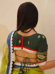 Green Jamdani Cotton Saree Blouse – V-Neck – Woven Motifs