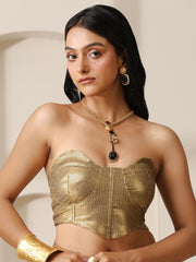Gold Embellished Polyester Saree Blouse – Strapless Neck – Sequinned