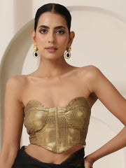Gold Embellished Polyester Saree Blouse – Strapless Neck – Sequinned