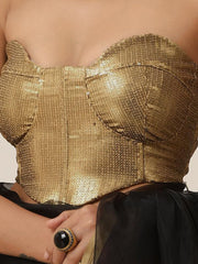 Gold Embellished Polyester Saree Blouse – Strapless Neck – Sequinned