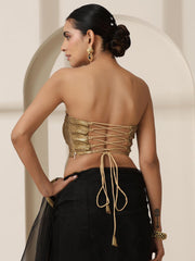 Gold Embellished Polyester Saree Blouse – Strapless Neck – Sequinned