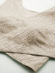 Green-Grey Embroidered Organza Saree Blouse – V-Neck – Thread Work