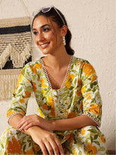 Yellow Printed Pure Cotton Co-ord Set – V-Neck – Floral Print