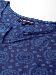 Navy Blue Straight Pure Cotton Kurti – Round Neck – Bandhani Printed