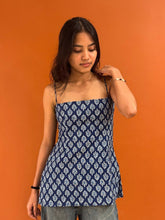 Blue & White Printed Cotton Kurti – Square Neck – Ethnic Motifs