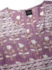 Pink & White Floral Printed Pure Cotton A-Line Kurti – Round Neck – Puff Sleeves