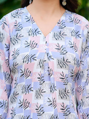 Purple Printed Silk Blend Co-Ord Set – V-Neck – Slip-On Closure