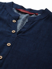 Navy Blue Straight Viscose Rayon Kurti – Mandarin Collar – Printed