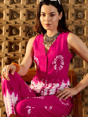 Pink Dyed Viscose Rayon Co-Ord Set – V-Neck Coat – Button Closure