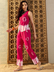 Pink Dyed Viscose Rayon Co-Ord Set – V-Neck Coat – Button Closure