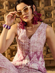 Lavender Printed Viscose Rayon Co-ord Set – V-Neck Waist Coat – Button Closure