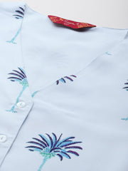 Printed Polyester Co-Ord Set – V-Neck Waistcoat Top – Button Detail