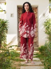 Red Printed Cotton Co-Ord Set – Mandarin Collar – Printed