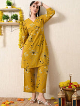 Mustard Printed Cotton Blend Co-Ord Set – V-Neck – Slip-On Closure