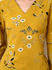Mustard Printed Cotton Blend Co-Ord Set – V-Neck – Slip-On Closure