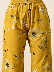 Mustard Printed Cotton Blend Co-Ord Set – V-Neck – Slip-On Closure