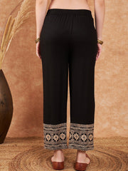 Black Straight Viscose Rayon Palazzo – Elasticated Waistband – Zari Embroidered