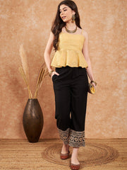 Black Straight Viscose Rayon Palazzo – Elasticated Waistband – Zari Embroidered