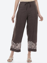 Beige & Brown Floral Printed Viscose Rayon Palazzos – Elasticated Waistband – Floral Print