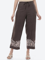 Beige & Brown Floral Printed Viscose Rayon Palazzos – Elasticated Waistband – Floral Print