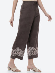 Beige & Brown Floral Printed Viscose Rayon Palazzos – Elasticated Waistband – Floral Print