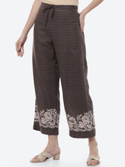Beige & Brown Floral Printed Viscose Rayon Palazzos – Elasticated Waistband – Floral Print
