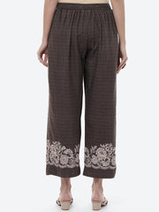 Beige & Brown Floral Printed Viscose Rayon Palazzos – Elasticated Waistband – Floral Print