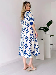 White Fit & Flare Cotton Midi Dress – V-Neck – Applique