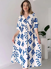 White Fit & Flare Cotton Midi Dress – V-Neck – Applique