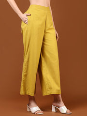 Yellow Straight Cotton Palazzo – Elasticated Waistband – Solid