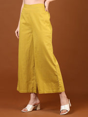 Yellow Straight Cotton Palazzo – Elasticated Waistband – Solid