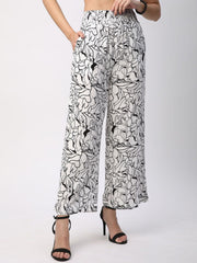 Black & White Printed Viscose Rayon Palazzos – Wide Leg – Elastic Waistband