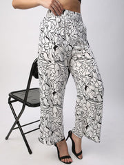 Black & White Printed Viscose Rayon Palazzos – Wide Leg – Elastic Waistband