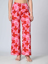 Pink & Red Floral Printed Crepe Palazzos – Elasticated Waistband – Woven