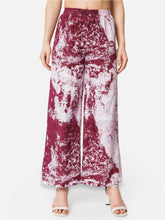 Maroon & White Tie and Dye Crepe Palazzos – Elastic Waistband – Printed