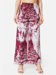 Maroon & White Tie and Dye Crepe Palazzos – Elastic Waistband – Printed