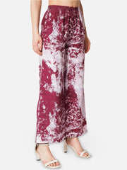 Maroon & White Tie and Dye Crepe Palazzos – Elastic Waistband – Printed