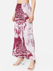 Maroon & White Tie and Dye Crepe Palazzos – Elastic Waistband – Printed