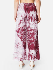 Maroon & White Tie and Dye Crepe Palazzos – Elastic Waistband – Printed
