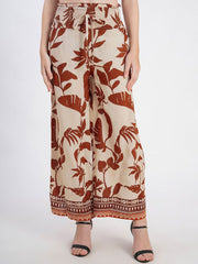 Rust Floral Printed Viscose Rayon Palazzos – High-Rise – Woven