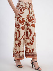 Rust Floral Printed Viscose Rayon Palazzos – High-Rise – Woven