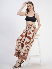 Rust Floral Printed Viscose Rayon Palazzos – High-Rise – Woven