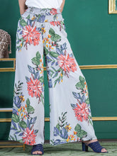 Grey Floral Printed Viscose Rayon Flared Palazzos – Slip-On – Woven